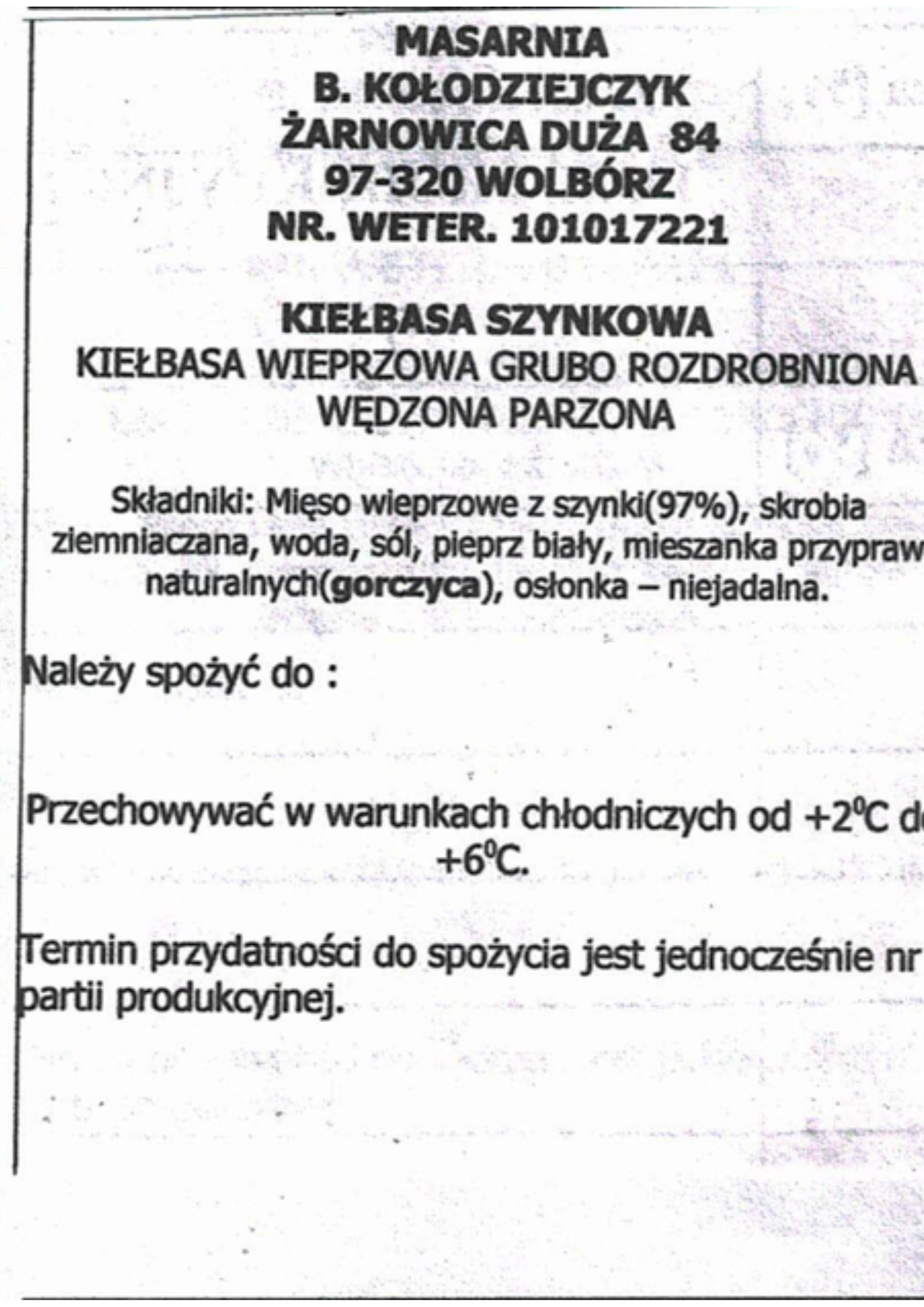 Kiełbasa szynkowa 50zł/kg