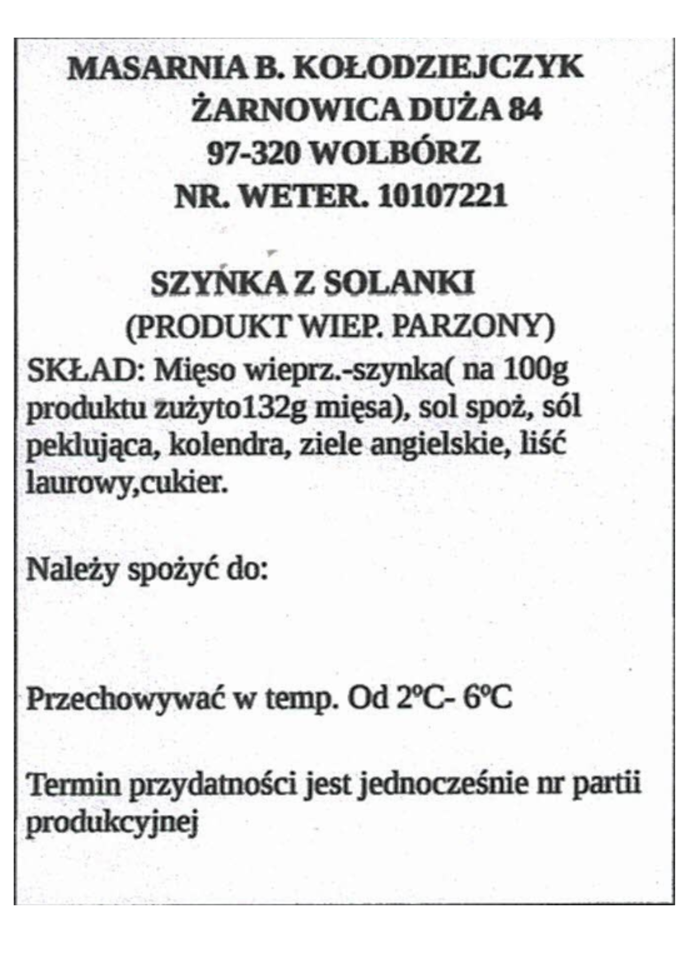 Szynka wiejska z solanki 55zł/kg