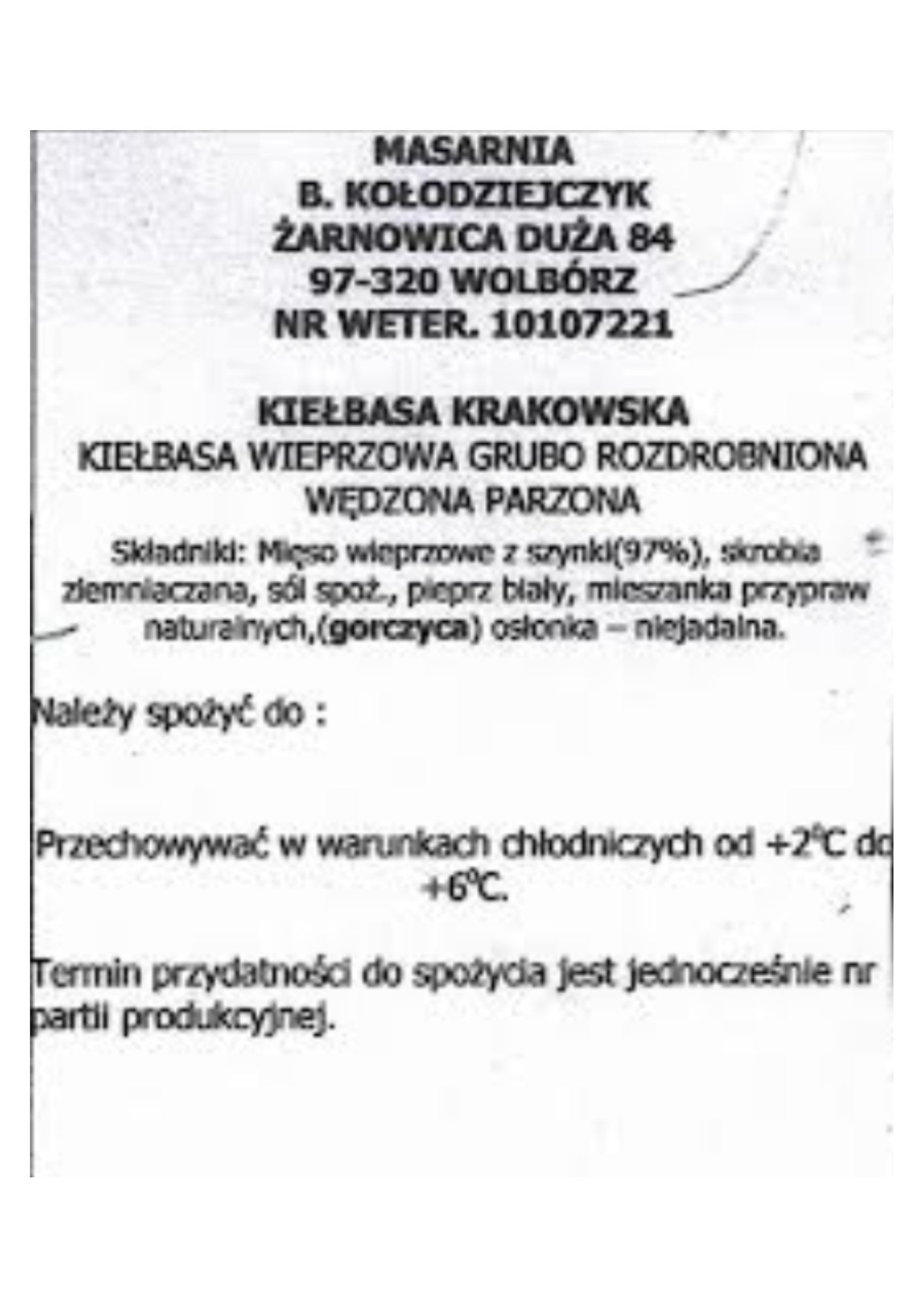 Kiełbasa krakowska 55zł/kg