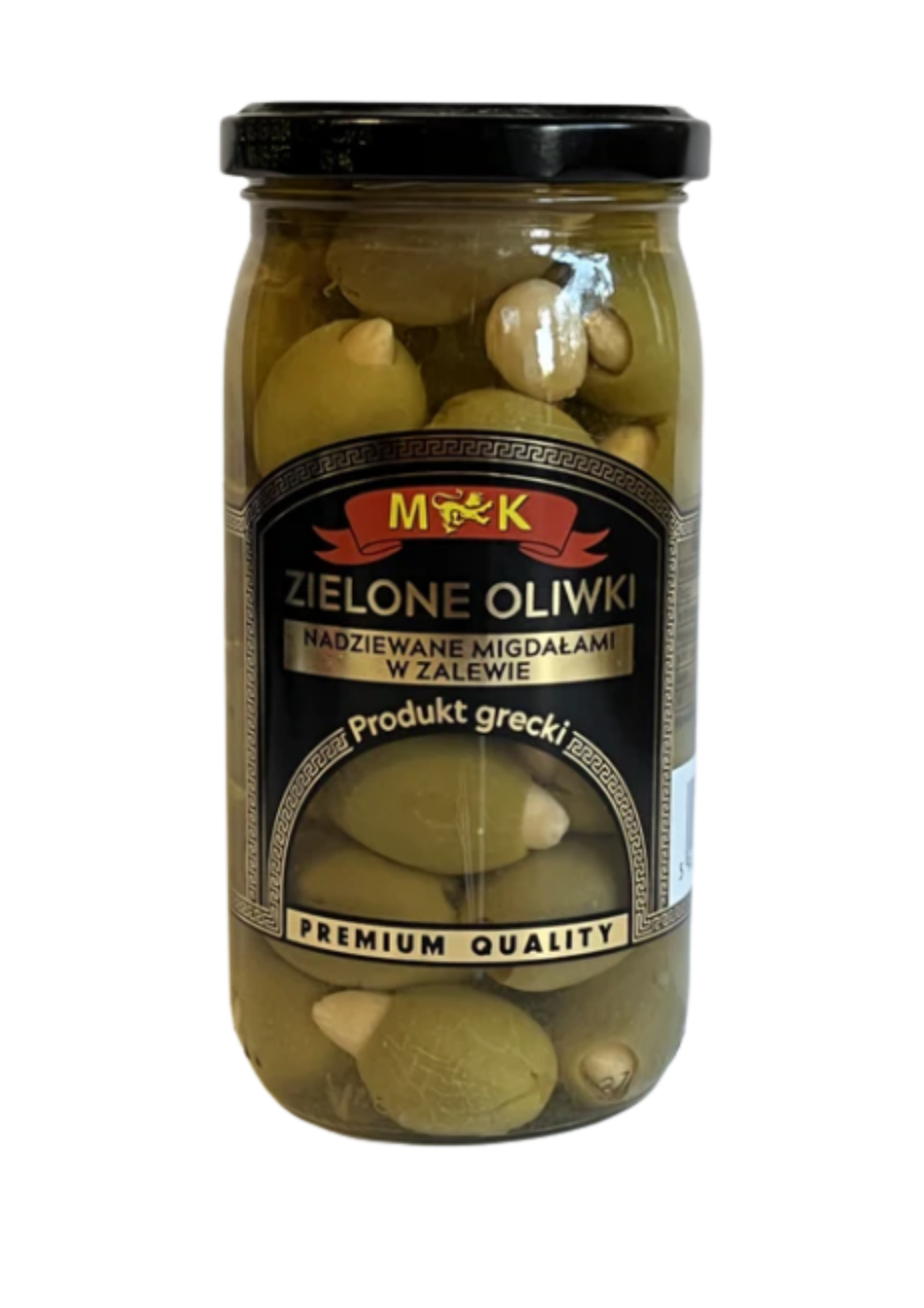 Zielone oliwki nadziewane migdałami w zalewie – M&K | 350 g