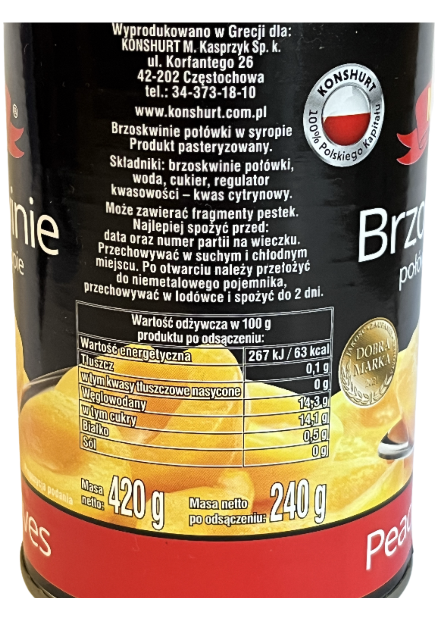 Brzoskwinie połówki w syropie – M&K
