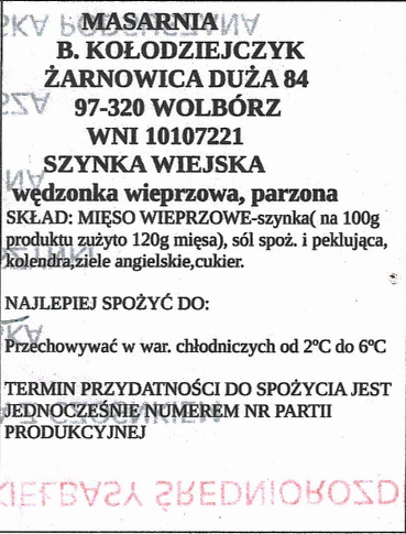 Szynka wiejska 55zł/kg
