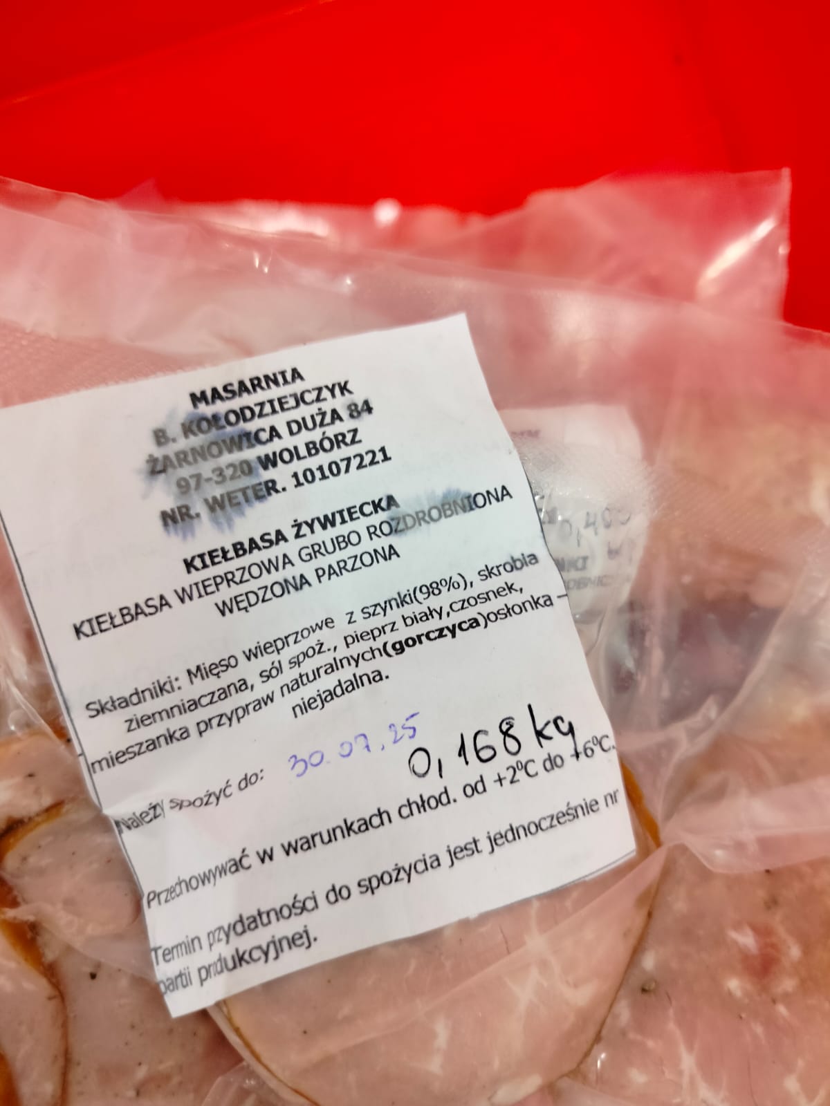 Kiełbasa żywiecka w plastrach 55zł/kg