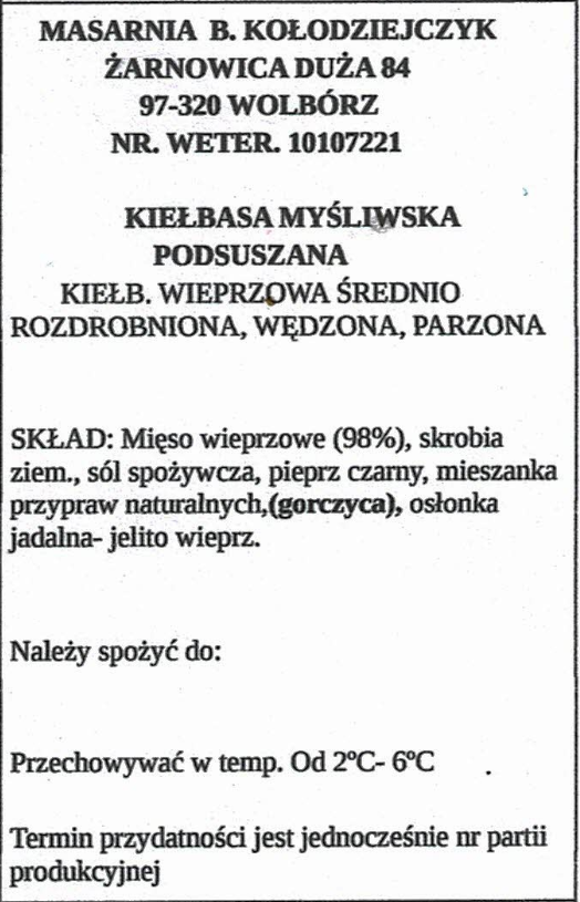 Kiełbasa myśliwska Podsuszana 55zł/kg