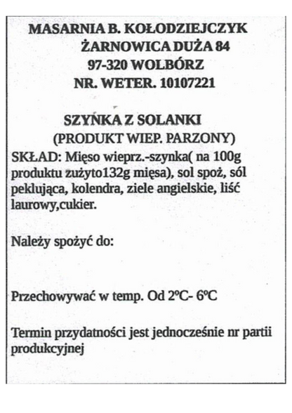 Szynka wiejska z solanki 55zł/kg