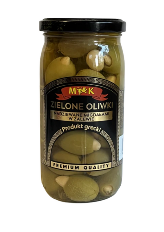Zielone oliwki nadziewane migdałami w zalewie – M&K | 350 g