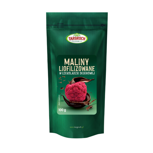 Maliny liofilizowane w czekoladzie deserowej –